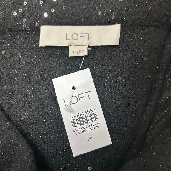 LOFT Black Sequin Midi Skirt New With Tags Women’s Size M Sparkle Holiday - Picture 3 of 3